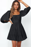 Bow Knot Square Neck Ruffled High Waist Mini Dress