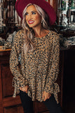 Leopard Print Cuff Knot Long Sleeve Blouse