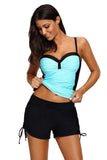 Spaghetti Straps Ruched Top and Drawstring Boy Shorts Tankini