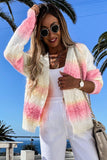 Multicolor Gradient Open Front Colorblock Tie-dye Cardigan