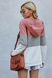 Zip Front Color Block Splicing Drawstring Hoodie