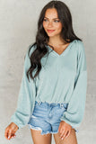 Loose Fit Ribbed V Neck Hoodie