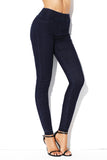 Navy Blue Elastic Waist Jeans Stretch Pants for Women