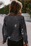 Lapel Distressed Raw Hem Buttons Denim Jacket