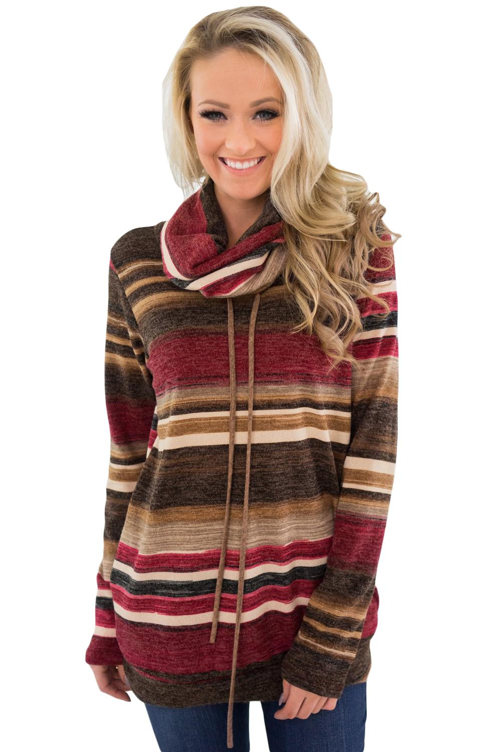 Multicolor Cowl Neck Striped Sweatshirt