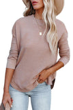 Crew Neck Ribbed Trim Waffle Knit Top