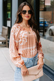 Boho Printed Drawstring Round Neck Blouse