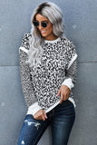 Leopard Printed Long Sleeve Contrast Trim Sweatshirt