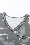 Sequined V Neckline Camo Plus Size T-shirt