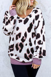 V-Neck Leopard Print Dropped Long Sleeve Sweatshirt