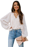 V Neck Lantern Sleeve Textured Solid Top