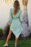 Solid Button Front Drawstring Shirt Dress