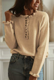 Frill Trim Buttoned Knit Pullover Sweater