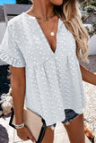 Sky Blue Split V Neck Print Babydoll Top