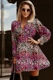 Rose Deep V Neck Cinched Waist Leopard Dress