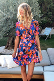 Wrapped Tie-dye Print Ruffled Dress