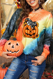 Tie-dyed Pumpkin Halloween Print Graphic Sweatshirt