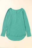 Waffle Knit Splicing Buttons Long Sleeve Top