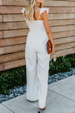 White Flutter Sleeve Smocked Wide Leg Jumpsuit