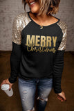 MERRY Christmas Sequin Patchwork Long Sleeve Top