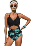Halter Cross Wrap Floral Print One-piece Swimwear