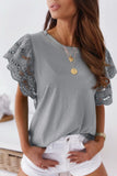 Gray Purple Hollow Out Ruffle Sleeve T-shirt