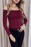 Solid Color Off Shoulder Slim Fit  Long Sleeve Top