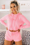 Cropped Hoodie and Drawstring High Waist Shorts Set