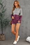 Light Green Dip-Dye Colorblock Drawstring Hoodie with Pockets