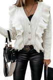 Ruffled Buttoned Open Front Knitted Sweater