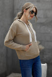 Kangaroo Pocket Button Lace Drawstring Hooded Pullover Sweater