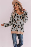 V-neck Leopard Print Puff Sleeve Sweater