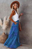 Tiered Paisley Print Pocketed Maxi Skirt