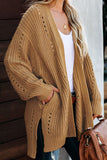 Drop Sleeve Cable Knit Cardigan with Slits