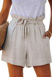 Beige Tie Waist Casual Shorts with Pockets