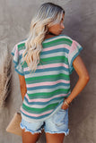 Striped Ruffle Short Sleeve Knit Top