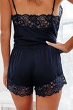 Navy Lace Trim Tank Top and Shorts Pajamas Set