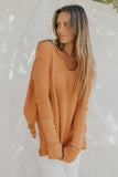 Distressed Seam Trim Waffle Knit Top