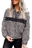 Zip Neck Leopard Pullover Hoodie