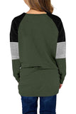 Striped Colorblock Long Sleeve Girls Blouse with Pocket