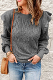 Frilled Shoulder Detail Cable Knit Sweater