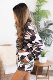 Camouflage Cropped Long Sleeve Hoodie & Drawstring Shorts Loungewear Set