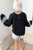 Leopard Print Balloon Sleeve Crew Neck Top