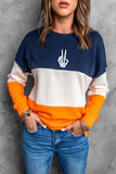 Halloween Skeleton Gesture Print Color Block Sweatshirt