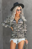 Olive Camo Print Zip Up Hooded Jacket