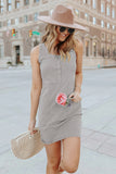 Mint Button Front Sleeveless Mini Dress with Pockets
