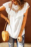 White Lace Splicing Ruffled Short Sleeve T-shirt