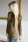 Round Neck Leopard Print Sequin Long Sleeve Top