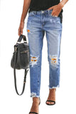 Floral Patchwork Hollow Out Frayed Hem Ripped Jeans