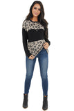 Latter Colorblock Leopard Print Long Sleeve Top